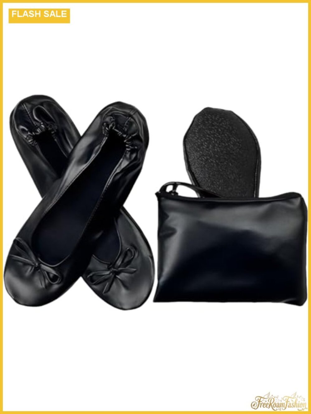 Foldable Ballet Flats for Women with Pouch Non-Slip Slip-On Travel Shoes